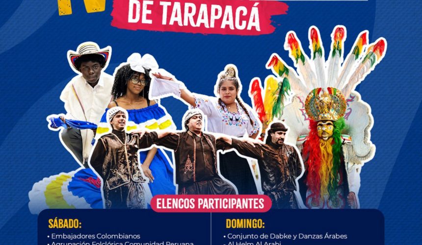 Afiche IV Encuentro de Danzas Migrantes de Tarapacá, 1 y 2 de agosto, Teatro Municipal de Iquique