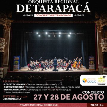 27 y 28 de agosto: Concierto de Temporada | Orquesta Regional de Tarapacá