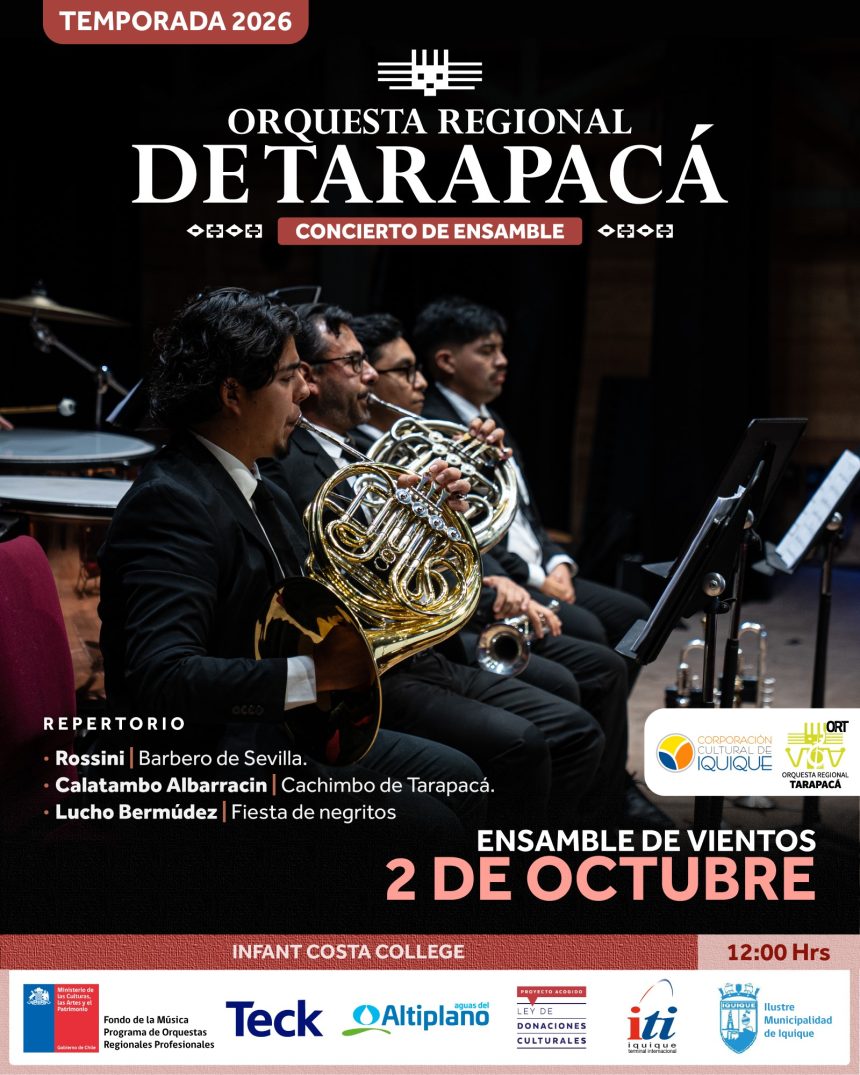 2 de octubre: Orquesta Regional de Tarapacá presenta concierto educacional de ensamble de vientos