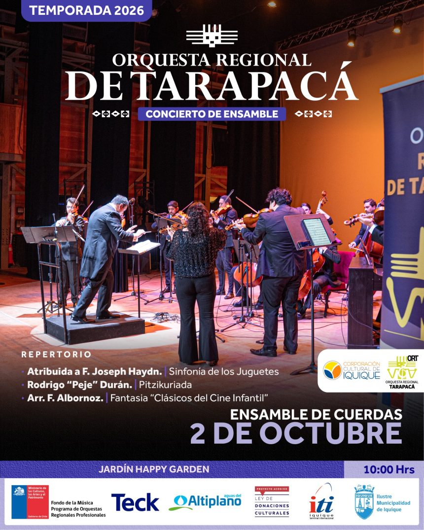 2 de octubre: Ensamble de Cuerdas de la Orquesta Regional de Tarapacá ofrecerá concierto educacional