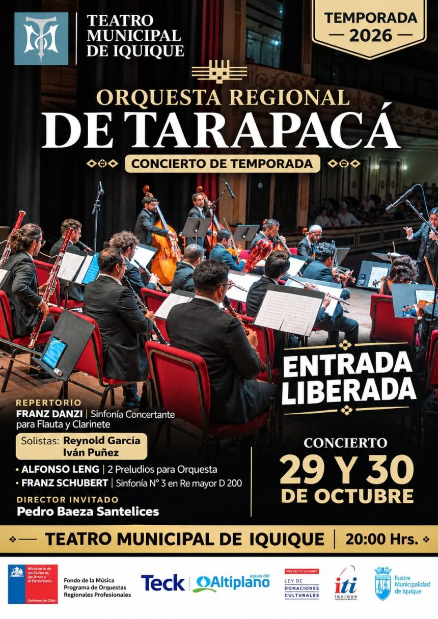 29 y 30 de octubre: Orquesta Regional de Tarapacá presenta su Concierto de Temporada en el Teatro Municipal de Iquique